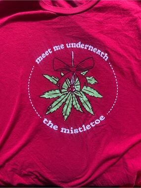 Tultex Red Holiday Tee with Green Mistletoe Graphic